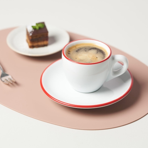 Bộ đĩa và Ly sứ Ancap Espresso vẽ tay viền Màu đỏ, 75ml