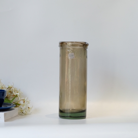 Bình hoa thủy tinh tái chế VSM Jarron Cilindro Simplicity Màu nâu 28cm