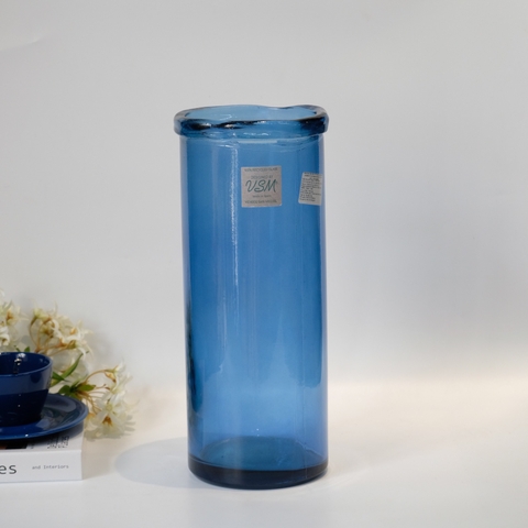 Bình hoa thủy tinh tái chế VSM Jarron Cilindro Simplicity Màu xanh dương 36cm