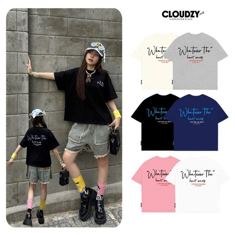 Áo phông boxy nam nữ form rộng in chữ slogan tối giản chất cotton hàn quốc 6 màu hot trend WHAT EVER CLOUDZY