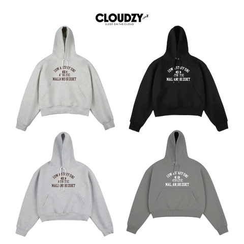 Áo nỉ hoodie có mũ form lửng tay bồng nam nữ chất liệu nỉ bông dày dặn ấm áp in chữ retro t86 MALIAN CLOUDZY localbrand
