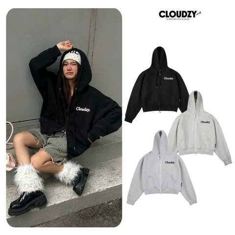 Áo khoác nỉ boxy khoá kéo zip CLOUDZY zip hoodie nỉ bông có mũ form rộng in logo chữ ký áo nỉ unisex nam nữ ZIP CORE