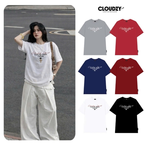 [BST HÈ] Áo thun oversize CLOUDZY phong cách mùa hè streetwear đi học unisex 100% cotton 250GSM áo phông tết màu đỏ LIFE