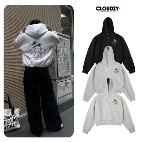 Áo hoodie zip boxy nam local brand Cloudzy hoodie nỉ bông nữ unisex form rộng basic mũ siêu to GROWN