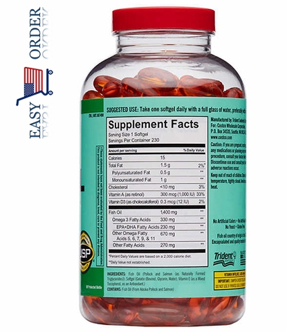 Dầu cá Kirkland Signature Wild Alaskan 1400 mg., 230 Viên