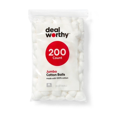 BÔNG GÒN TẨY TRANG 100% COTTON CỦA MỸ DEAL WORTHY JUMBO COTTON BALLS 200 COUNT ( BỊCH 200 BÔNG )