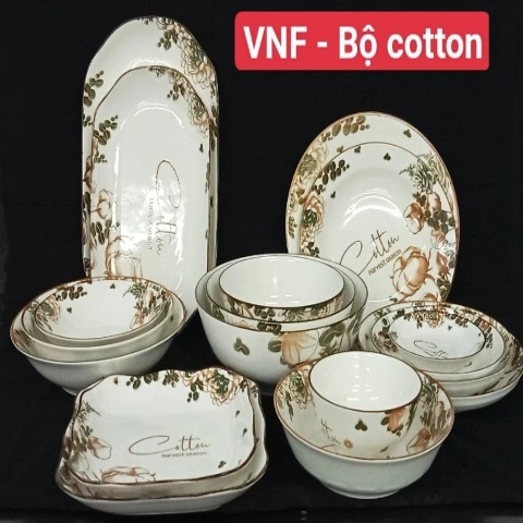 BỘ TÔ CHÉN ĐĨA GỐM SỨ 4D HOA COTTON
