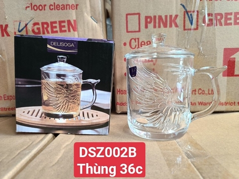 LY THỦY TINH CÓ NẮP IN RỒNG - PHƯỢNG