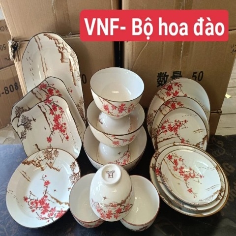 BỘ TÔ CHÉN ĐĨA GỐM SỨ 4D HOA ANH ĐÀO