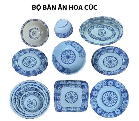 BỘ TÔ CHÉN DĨA MICA HOA CÚC