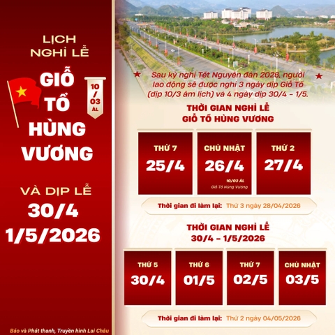 Lịch nghỉ Giỗ Tổ Hùng Vương, 30/4 – 1/5 năm 2026 Chính Thức