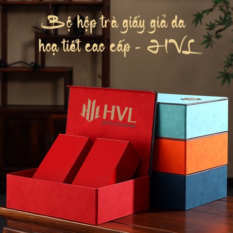Bộ Hộp Trà Giấy Da Họa Tiết Cao Cấp