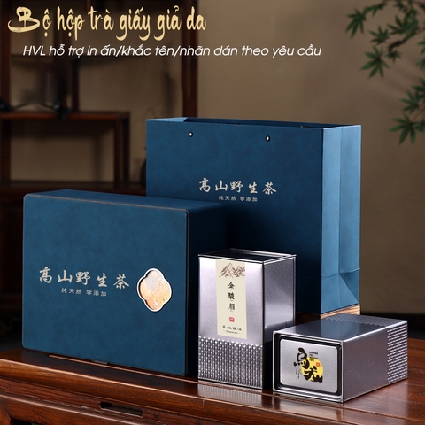 Bộ Hộp Trà Giấy Da Họa Tiết Cao Cấp