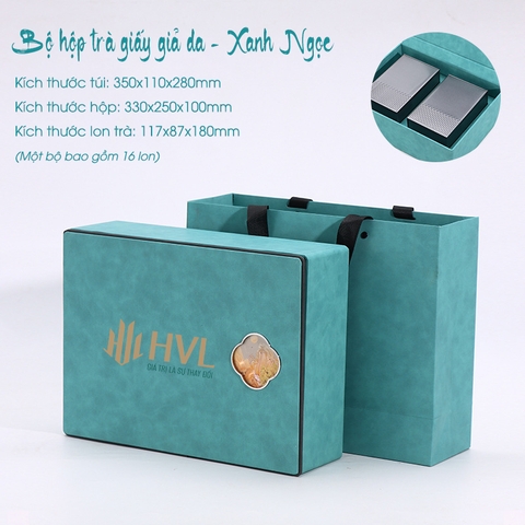 Bộ Hộp Trà Giấy Da Họa Tiết Cao Cấp