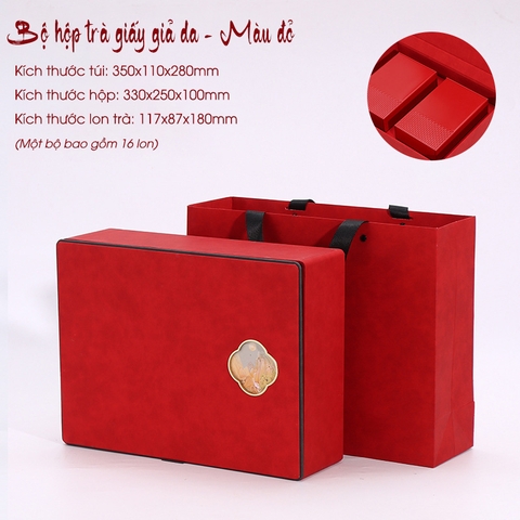 Bộ Hộp Trà Giấy Da Họa Tiết Cao Cấp