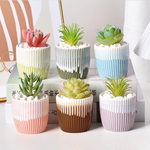 Chậu Sứ Mini Chảy Gân Trồng Sen Đá Decor Super Farmer