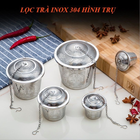 Lọc trà inox 304 hình trụ, có dây treo, không gỉ, nhiều kích thước - HVL