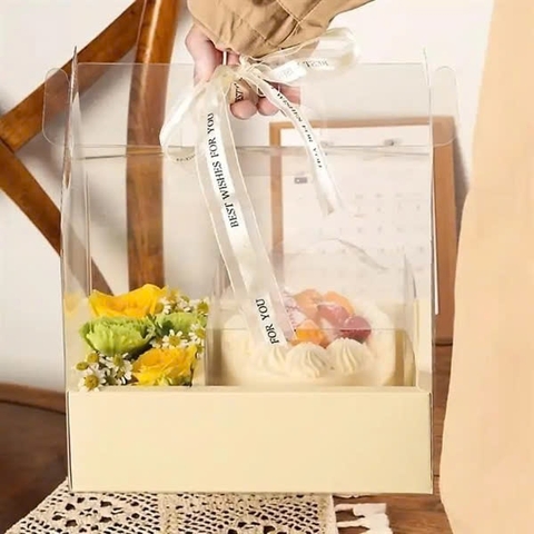 Hộp đựng bánh, hoa 2 ngăn màu vàng