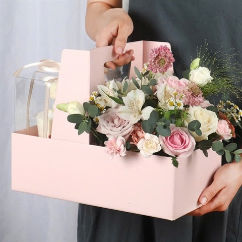 Hộp giấy 2 ngăn carton có quai xách, đựng cà phê, hoa trà