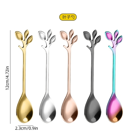 Thìa cà phê, nĩa inox hoạ tiết Chiếc Lá - Thìa Titan 12 cm