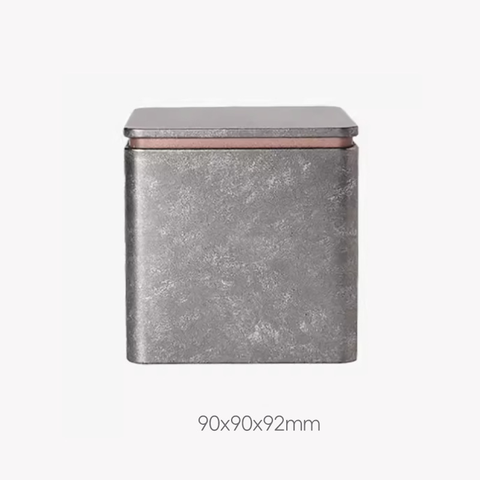 Hộp trà thiếc vuông viền nâu - Bạc