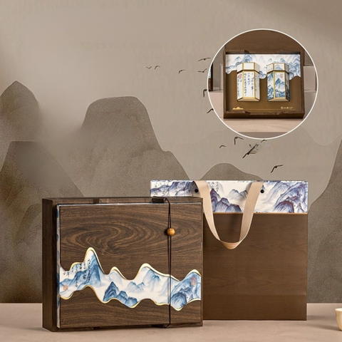 Bộ Hộp Trà Gỗ Vân Sơn Cao Cấp - Quà Tặng Sang Trọng HVL