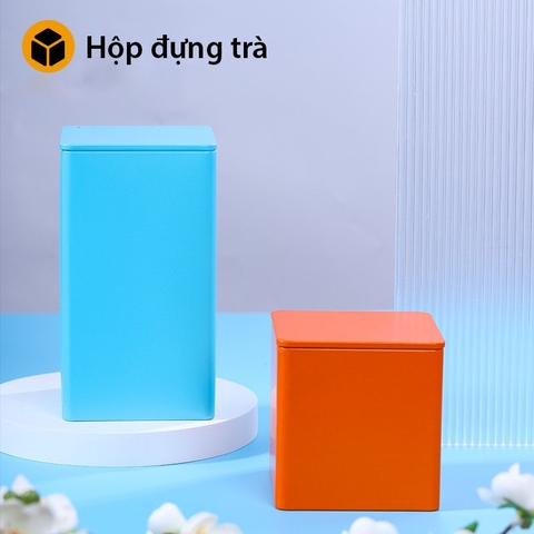 Hộp thiếc đựng trà hình hộp vuông, nhiều màu - HVL TEA