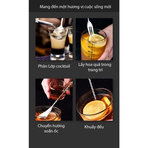 Thìa bar pha chế inox, thìa khuấy 2 đầu pha chế - Bartender Witch