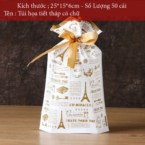 Túi đựng bánh kẹo có Dây Nơ, nhiều họa tiết, bao bì đựng bánh buộc dây 50 túi/sp - VUA BAO BÌ