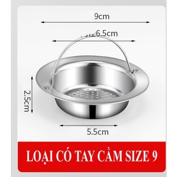 Lọc rác bồn rửa bát, rửa chén inox, bộ lọc chậu rửa chống tắc, có quai inox - HVL TEA