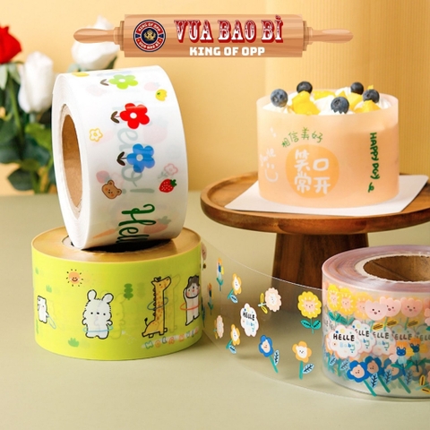 Cuộn mica lót thành bánh, bao bánh mousse cứng cao 8cm hoạ tiết - VUA BAO BÌ