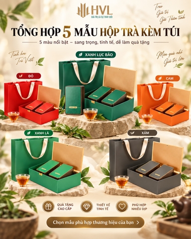 Bộ Hộp Trà Nắp Gập Khóa V Kèm Túi – Nhiều Màu, Nhiều Quy Cách