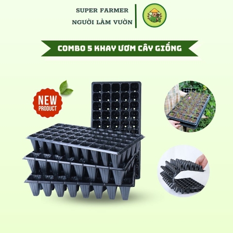 Combo 5 Khay Ươm Cây Giống Super Farmer - Vỉ Gieo Hạt Nhựa Đen Dày Siêu Bền
