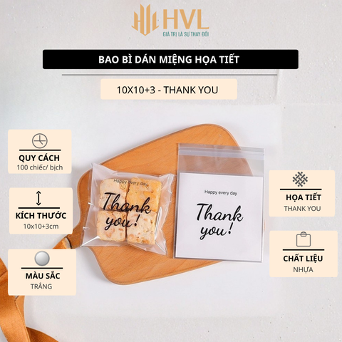 Túi đựng bánh kẹo, trà dán miệng, túi ziplock hoạ tiết Thank You - VUA BAO BÌ