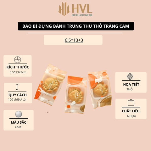 Bao bì đựng bánh trung thu Thỏ Trăng Cam, 100 túi/sp