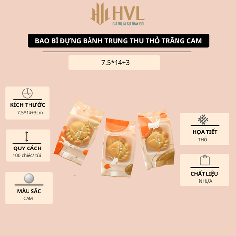 Bao bì đựng bánh trung thu Thỏ Trăng Cam, 100 túi/sp