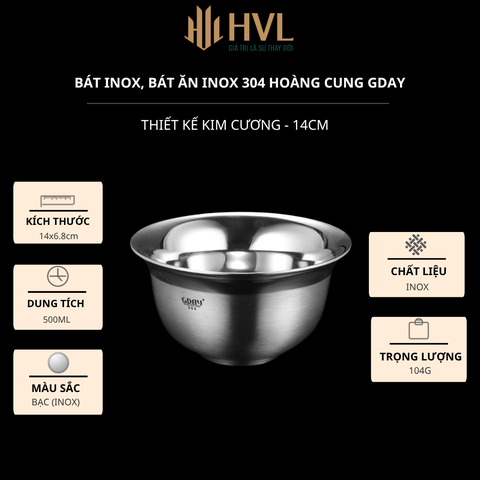 Bát inox, bát ăn inox 304 hoàng cung, cứng, bền, cách nhiệt GDAY