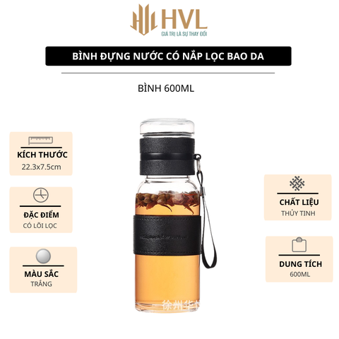 Bình đựng nước có nắp lọc bao da
