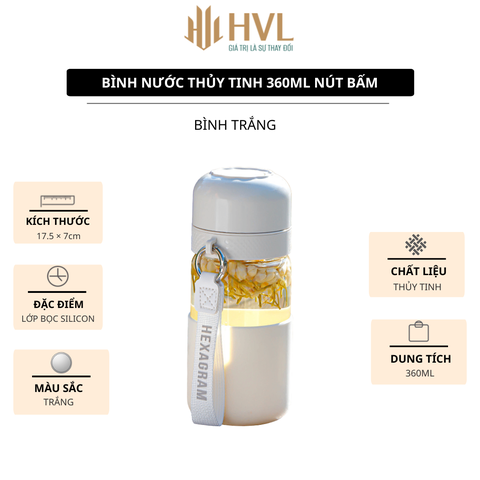 Bình nước thủy tinh 360 ML nút bấm