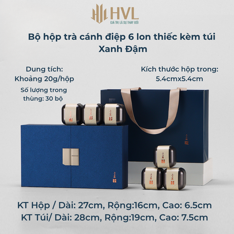 Bộ hộp trà cánh điệp 6 lon thiếc kèm túi