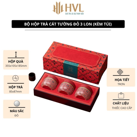 Bộ hộp trà Cát Tường Đỏ 3 Lon