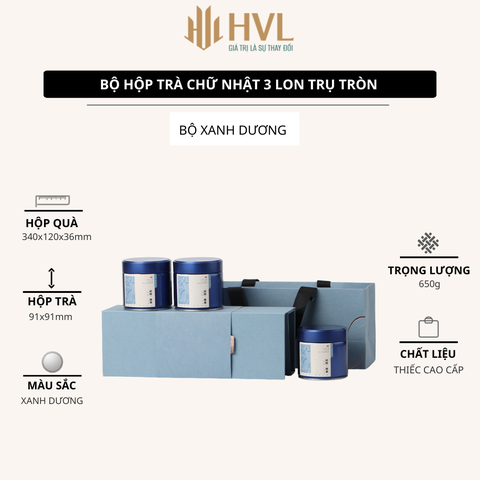 Bộ hộp trà chữ nhật 3 lon trụ tròn