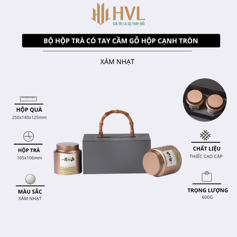Bộ Hộp Trà Quà Tặng HT59 Tay Cầm Gỗ Sang Trọng | Bao Bì HVL
