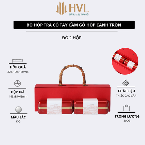 Bộ hộp trà có tay cầm gỗ hộp thiếc cao cấp, sang trọng - HVL TEA