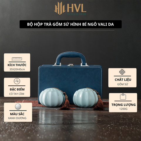 Bộ hộp trà gốm sứ hình Bí Ngô vali da