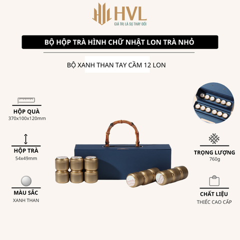 Bộ hộp trà hình chữ nhật lon trà nhỏ quà tặng cao cấp - HVL TEA