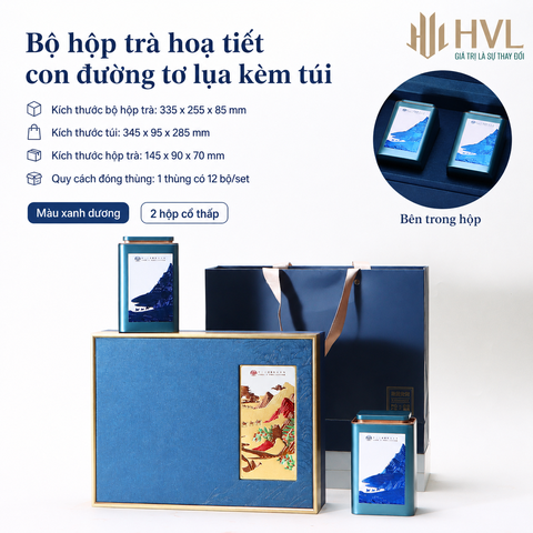 Bộ hộp trà hoạ tiết con đường tơ lụa kèm túi