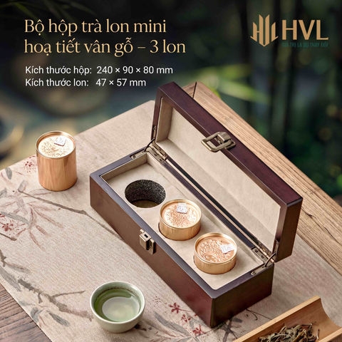 Bộ Hộp Trà Lon Mini HT100 Họa Tiết Vân Gỗ - HVL