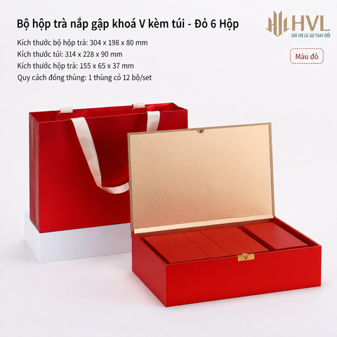 Bộ hộp trà nắp gập khoá V kèm túi