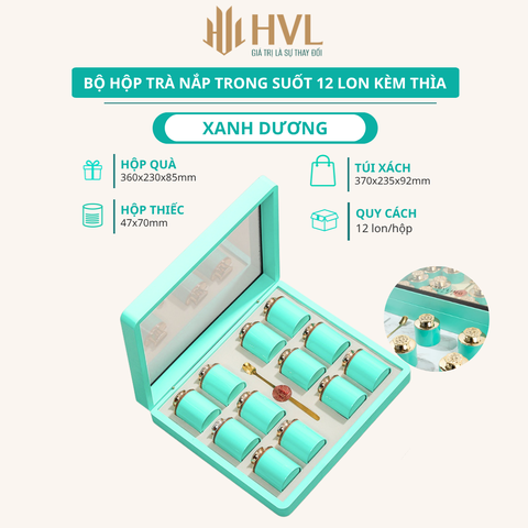 Bộ hộp trà nắp trong suốt 12 lon kèm thìa